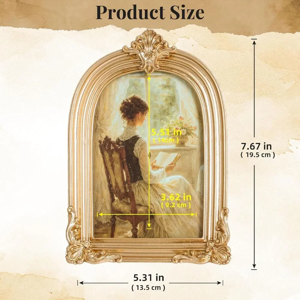 Vintage Gold Arched Picture Frame 4x6 Antique Resin Glass Tabletop Wall Decor